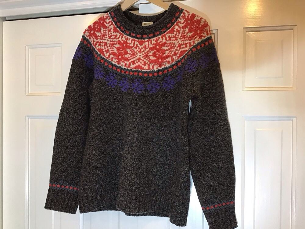 L.L.Bean Fair Isle Classic Ragg Wool Sweater Women M 100% Lambswool Rollneck